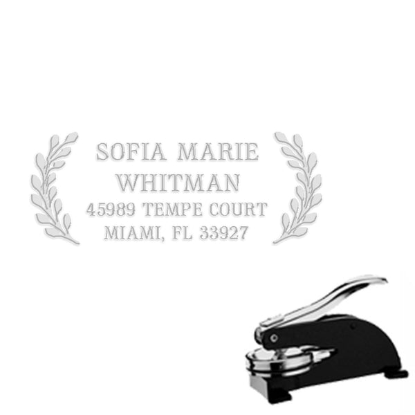 Rectangular Paper Embosser with Name & Address #451 -1.625" imprint - Nostalgic Impressions