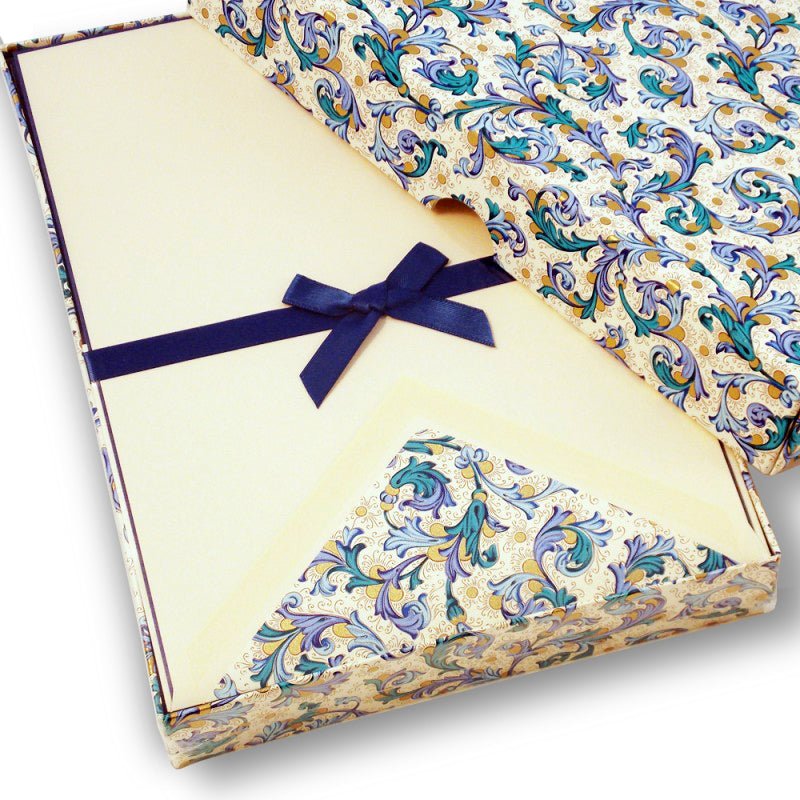 Blue Classica Boxed Stationery Set by Rossi - 10 Sheets & 10 lined envelopes - Nostalgic Impressions