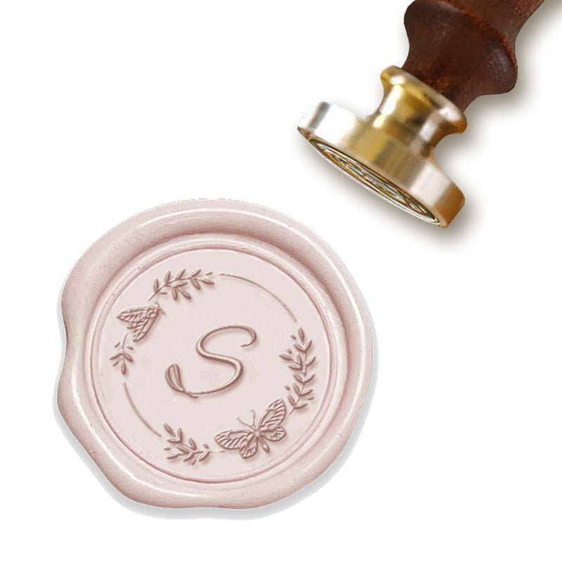 Butterfly Border Single Initial Custom Wax Seal Stamp with Rosewood Wood Handle #1720 - Nostalgic Impressions