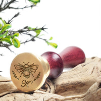 Vintage Bee Initial Custom Wax Seal Stamp with Burgundy Handle-Multiple Font Choices #8030 - Nostalgic Impressions