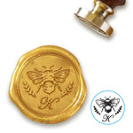 Vintage Bee Initial Custom Wax Seal Stamp with Burgundy Handle-Multiple Font Choices #8030 - Nostalgic Impressions