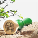 St. Michael Archangel Wax Seal Stamp with Green Wood Handle #4606CD - Nostalgic Impressions