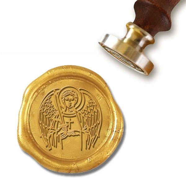 St. Michael Archangel Wax Seal Stamp with Green Wood Handle #4606CD - Nostalgic Impressions