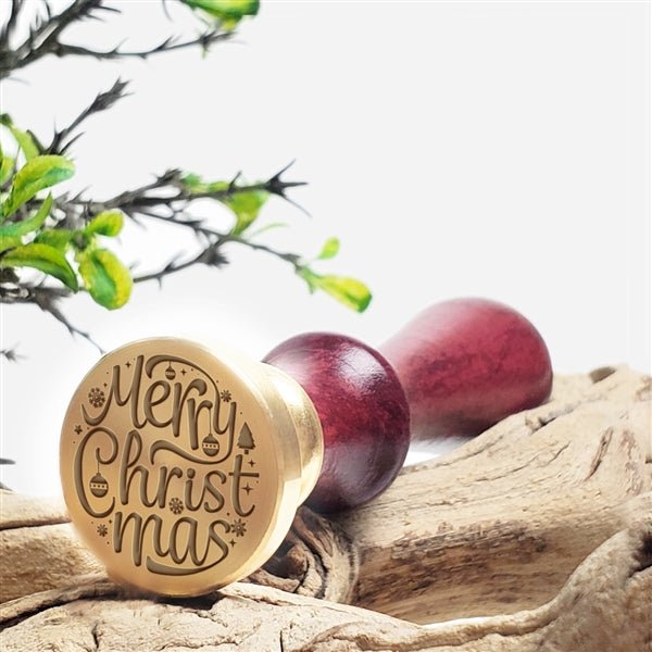 Merry Christmas Decorations Wax Seal Stamp with Burgundy Wood Handle #6507CD - Nostalgic Impressions