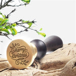 Merry Christmas Script Wax Seal Stamp with Black Wood Handle #D936CD - Nostalgic Impressions