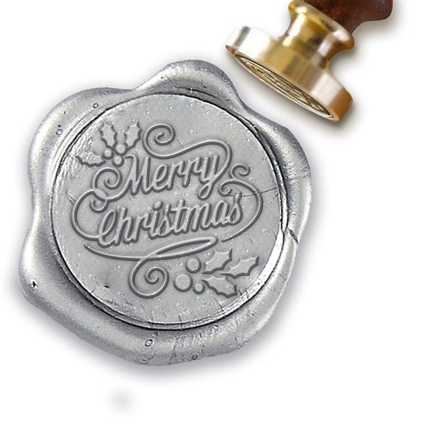Merry Christmas Script Wax Seal Stamp with Black Wood Handle #D936CD - Nostalgic Impressions