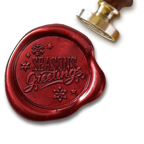 Seasons Greetings Script Wax Seal Stamp with Green Wood Handle #D937CD - Nostalgic Impressions