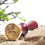 Rose Stem Custom Wax Seal Duogram Stamp with Burgundy Wood Handle-Multiple Font Choices  #7011 - Nostalgic Impressions