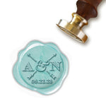 Arrows Monogram with Date Custom Wax Seal Stamp with Turquoise Wood Handle-Multiple Fonts - Nostalgic Impressions