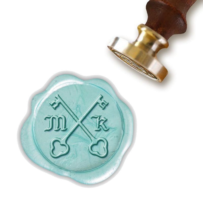 Medieval Keys Wedding Monogram Custom Wax Seal Stamp with Rosewood Wood Handle #3341 - Nostalgic Impressions