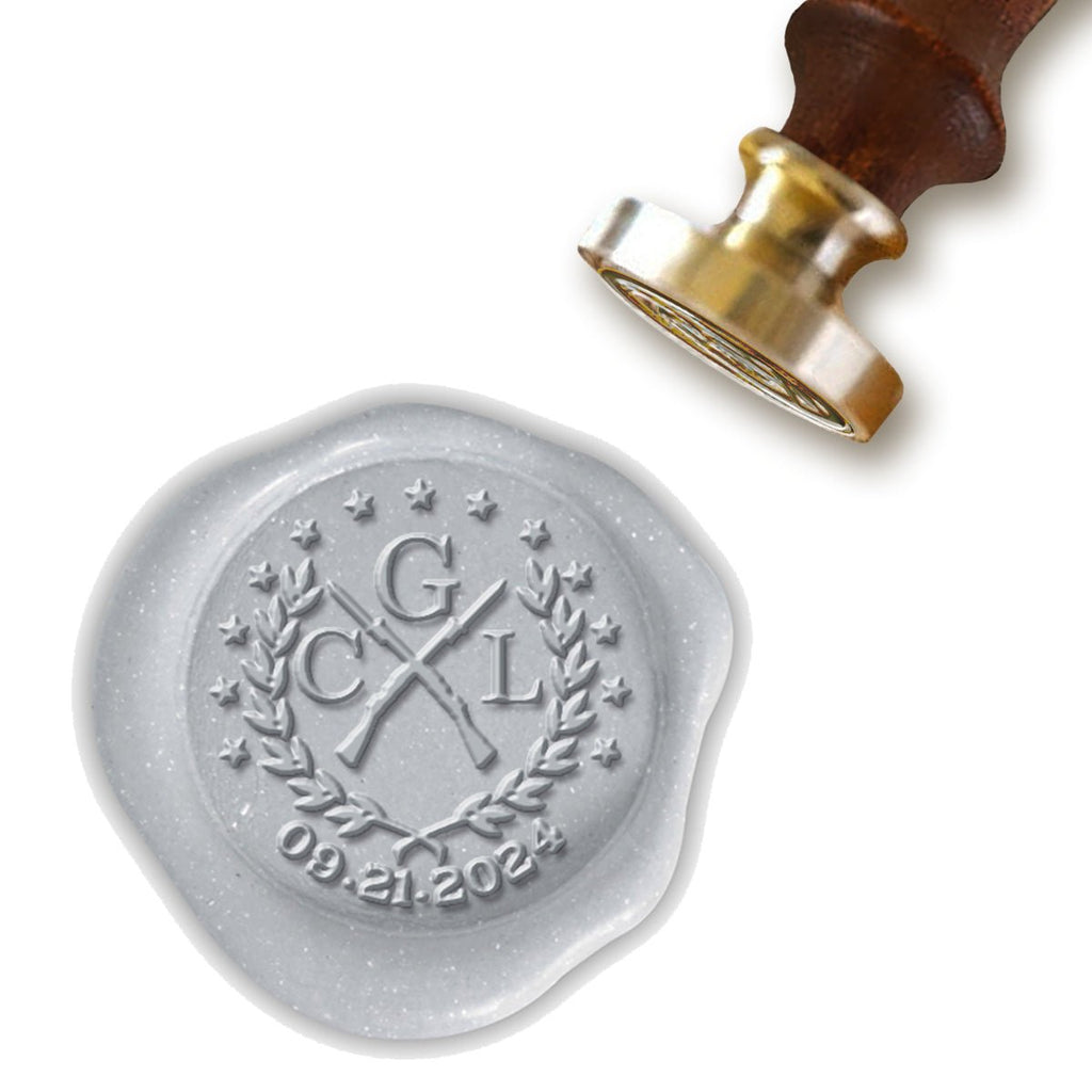 Shotgun Wedding Monogram Custom Wax Seal Stamp with Rosewood Handle #3342 - Nostalgic Impressions