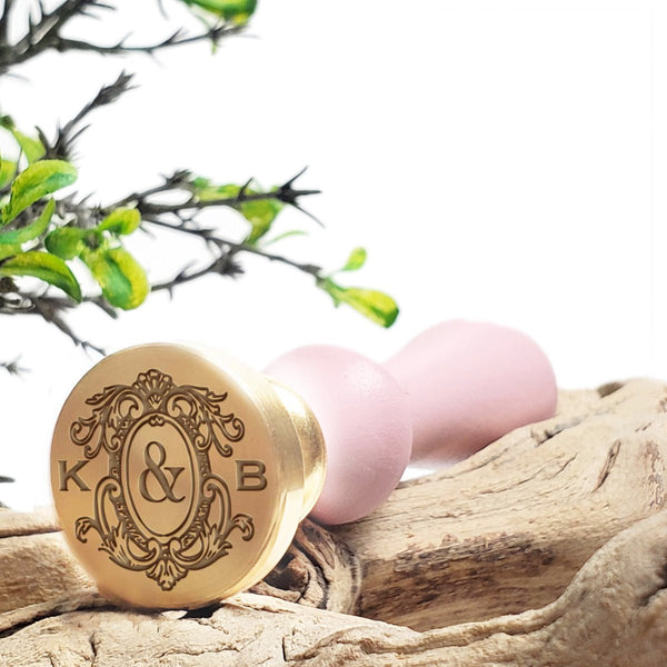 Victorian Wedding Monogram Custom Wax Seal Stamp with Blush Pink Wood Handle #3382 - Nostalgic Impressions