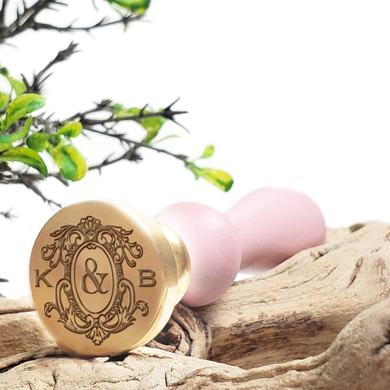 Victorian Wedding Monogram Custom Wax Seal Stamp with Blush Pink Wood Handle #3382 - Nostalgic Impressions