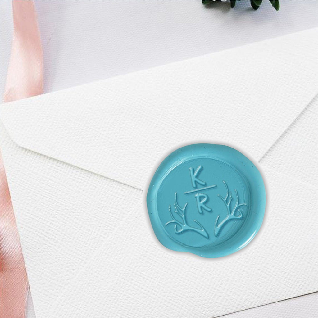 Antler Wedding Monogram Adhesive Wax Seals #5601 bundle with Stamp - Nostalgic Impressions