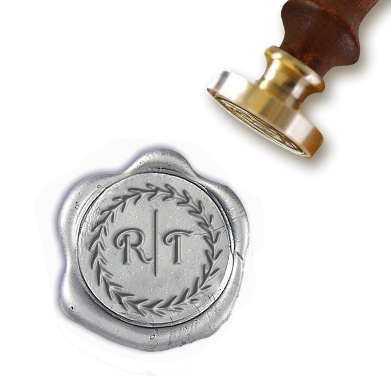 Coronal Wreath Monogram Custom Wax Seal Stamp with Black Wood Handle-Multiple Font Choices#7963 - Nostalgic Impressions