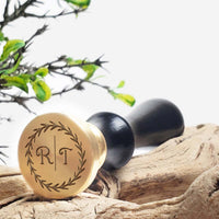 Coronal Wreath Monogram Custom Wax Seal Stamp with Black Wood Handle-Multiple Font Choices  #7963 - Nostalgic Impressions