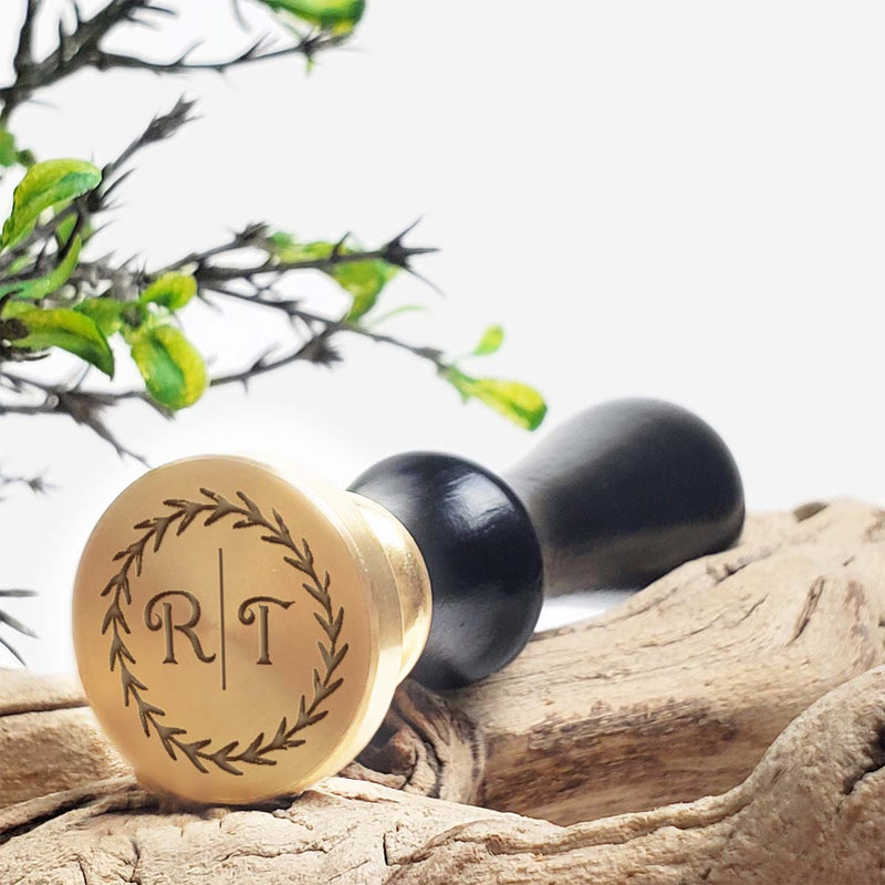 Coronal Wreath Monogram Custom Wax Seal Stamp with Black Wood Handle-Multiple Font Choices  #7963 - Nostalgic Impressions