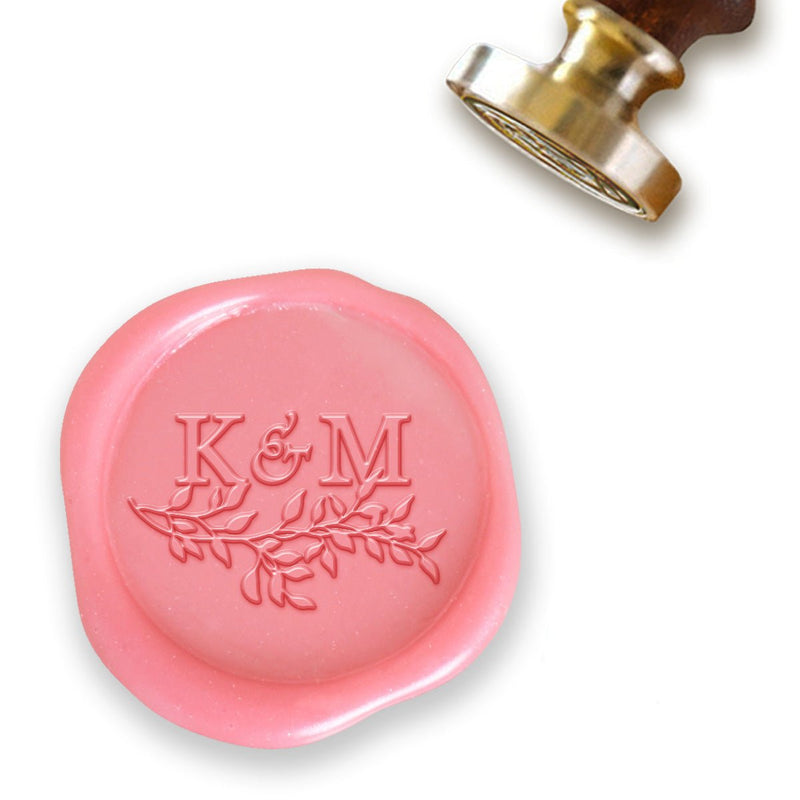 On A Limb Wedding Monogram Custom Wax Seal Stamp with White Wood Handle- with Preview #8024 - Nostalgic Impressions