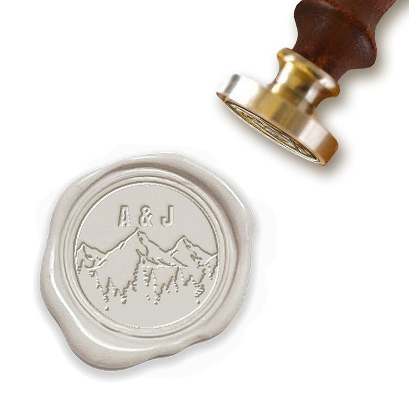 Eminence Mountain Wedding Monogram Custom Wax Seal Stamp with Black Wood Handle-Multiple Font Choices - Nostalgic Impressions