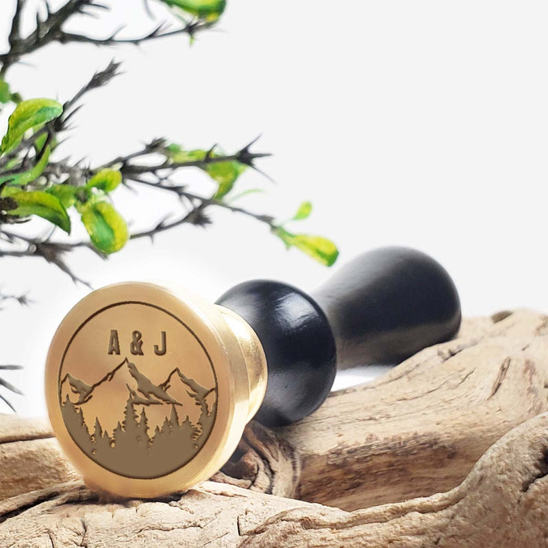 Eminence Mountain Wedding Monogram Custom Wax Seal Stamp with Black Wood Handle-Multiple Font Choices - Nostalgic Impressions