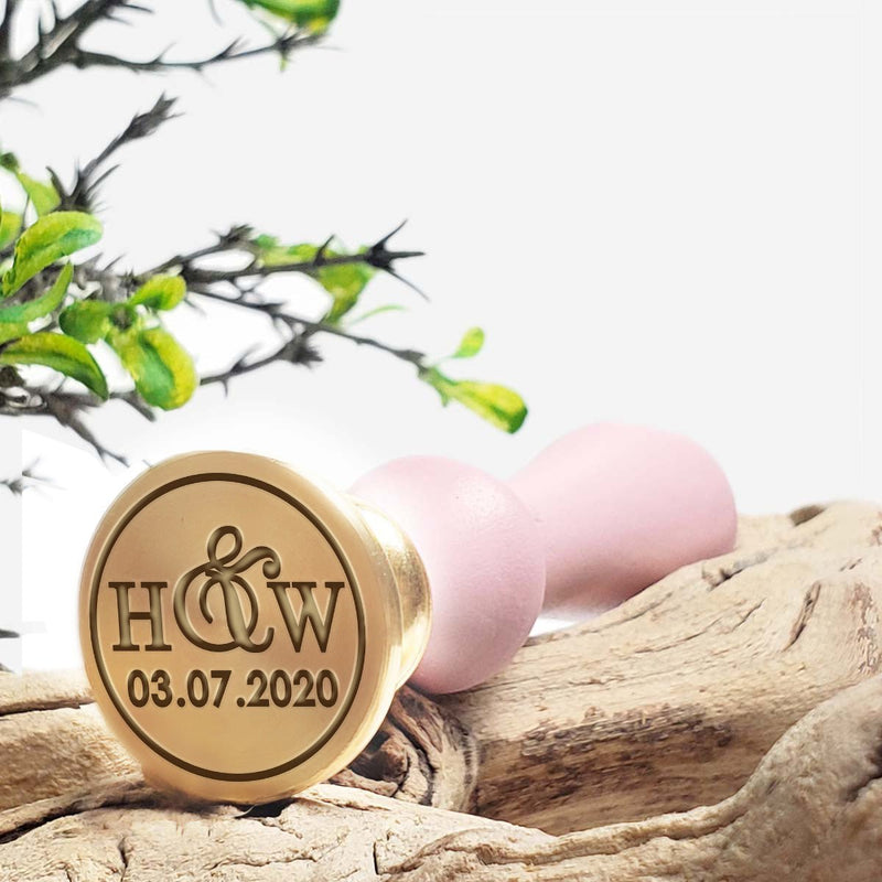 Black Tie Monogram with Date Custom Wax Seal Stamp with Blush Pink Handle-Multiple Font Choices with Preview #3282 - Nostalgic Impressions