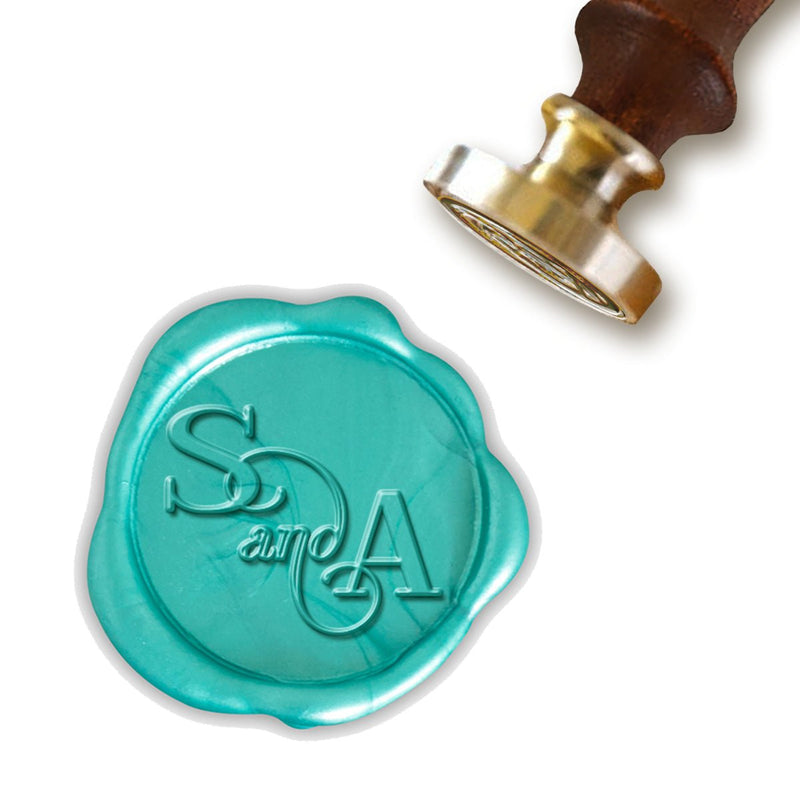 Staggered Overlay Wedding Monogram Wax Seal Stamp with Rosewood Wood Handle #3343 - Nostalgic Impressions