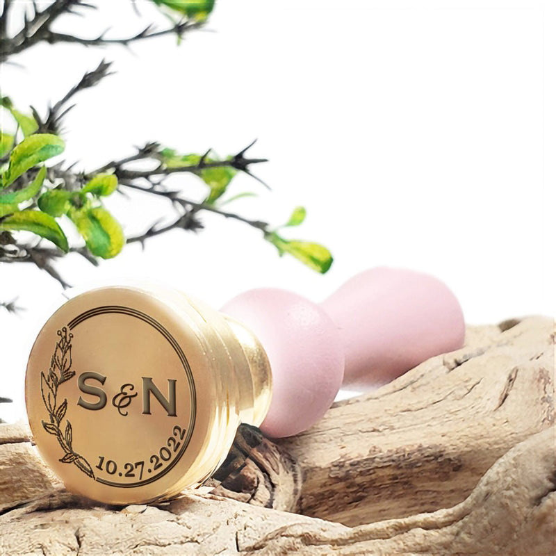 Symphony Wedding Monogram & Date Custom Wax Seal Stamp choice of Handle #8904 - Nostalgic Impressions