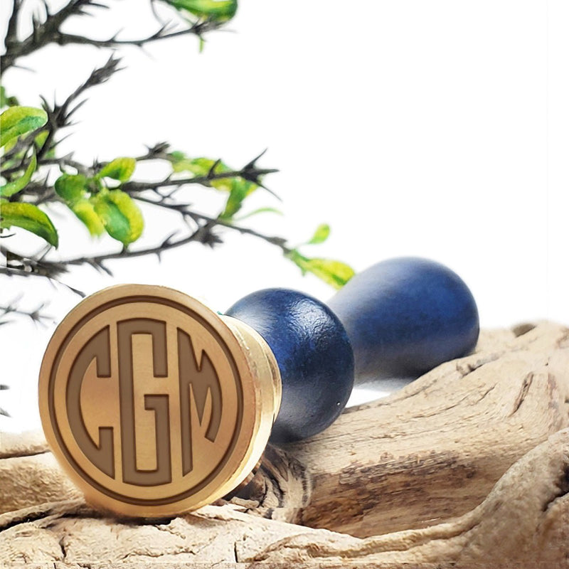 Circle 3 Letter Monogram Custom Wax Seal Stamp with choice of Handle #71 - Nostalgic Impressions