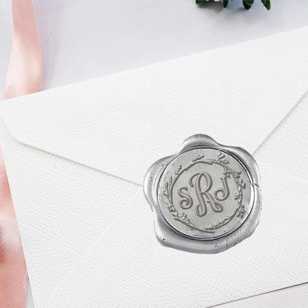 Arya Wedding Monogram Adhesive Wax Seals #7841 bundle with stamp - Nostalgic Impressions