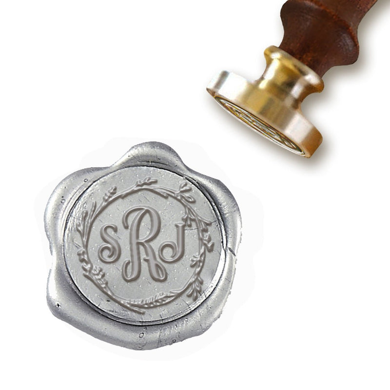 Arya Wreath Monogram Custom Wax Seal Stamp with choice of Handle #7841 - Nostalgic Impressions