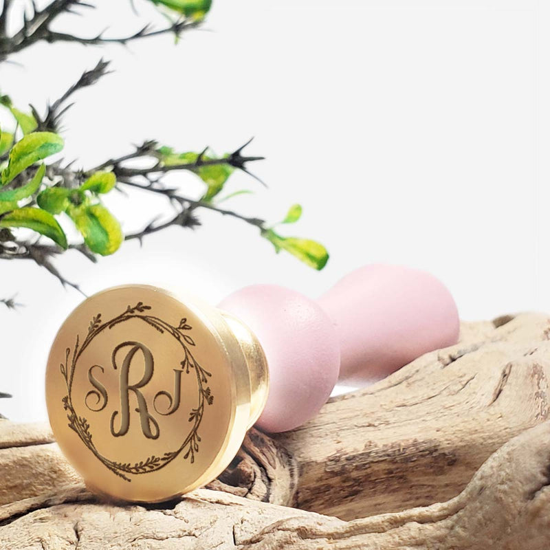 Arya Wreath Monogram Custom Wax Seal Stamp with choice of Handle #7841 - Nostalgic Impressions