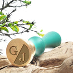 Split Initial Custom Wax Seal Stamp with 2-D Engraving and Turquoise Wood Handle #8029 - Nostalgic Impressions