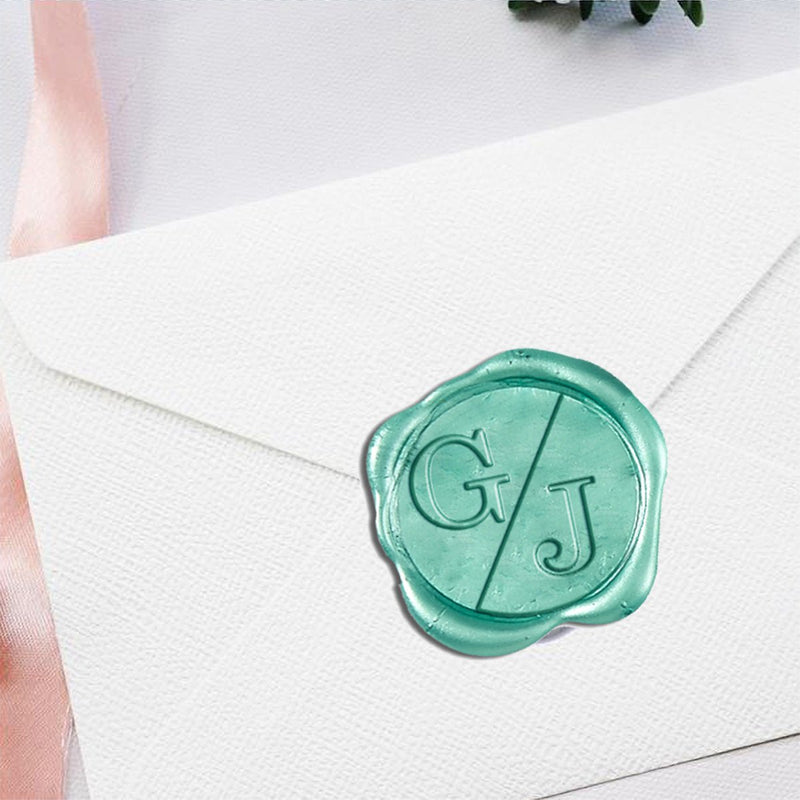 Split Initials Wedding Monogram Adhesive Wax Seals #8029 Bundle with Stamp - Nostalgic Impressions