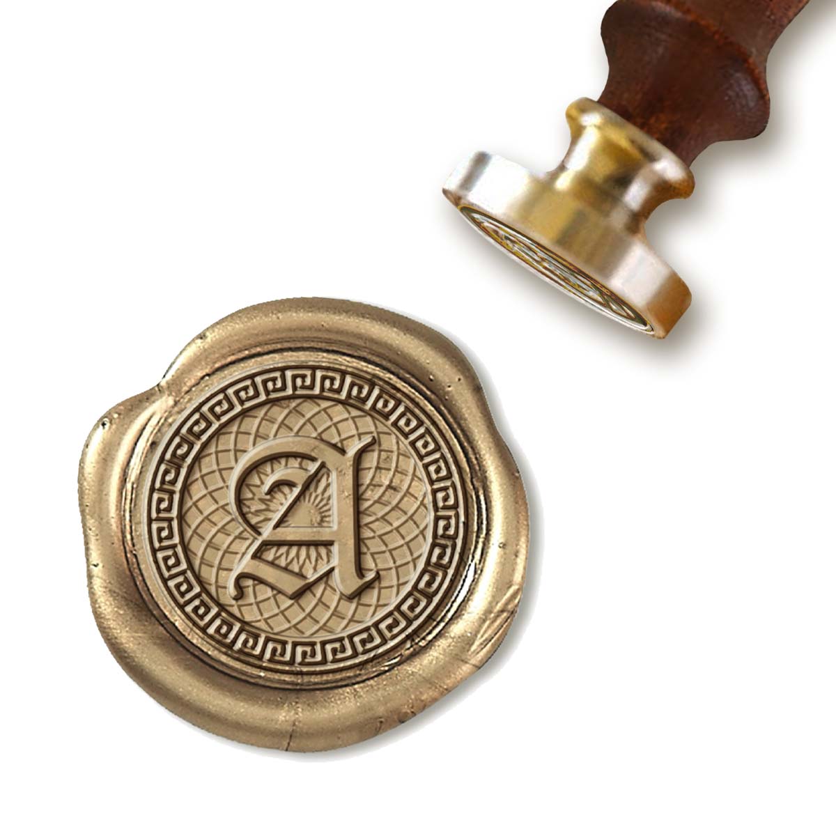 Geometric Initial Custom Wax Seal Stamp with Rosewood Wood Handle #8047 - Nostalgic Impressions