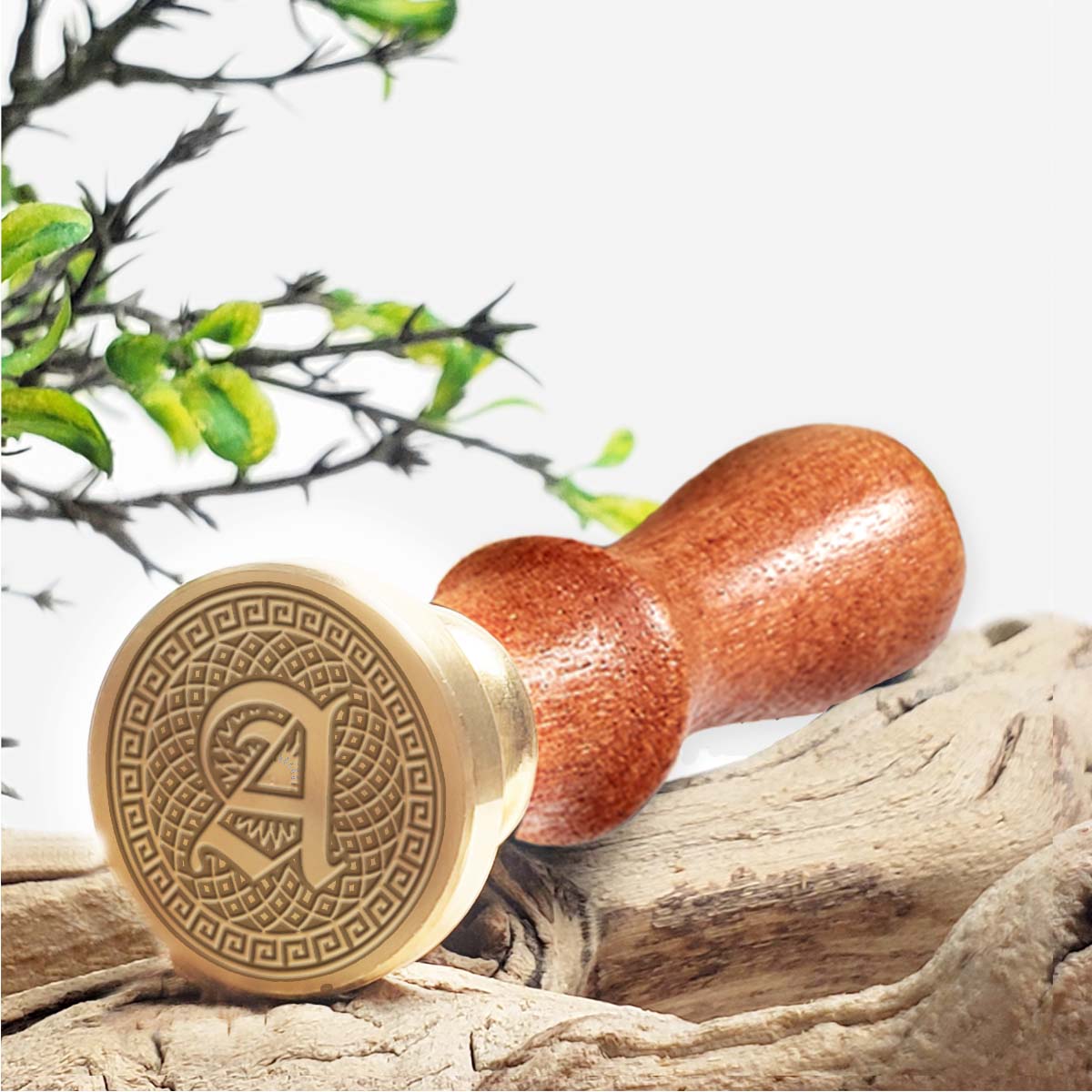 Geometric Initial Custom Wax Seal Stamp with Rosewood Wood Handle #8047 - Nostalgic Impressions