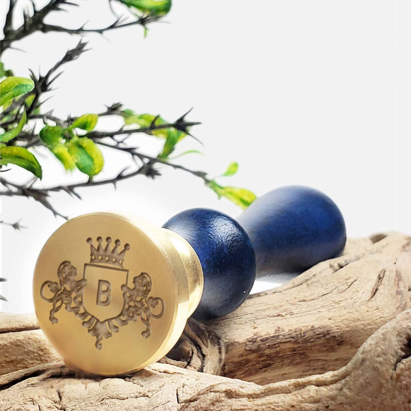 Lion Shield Initial Custom Wax Seal Stamp with choice of Handle #2704 - Nostalgic Impressions