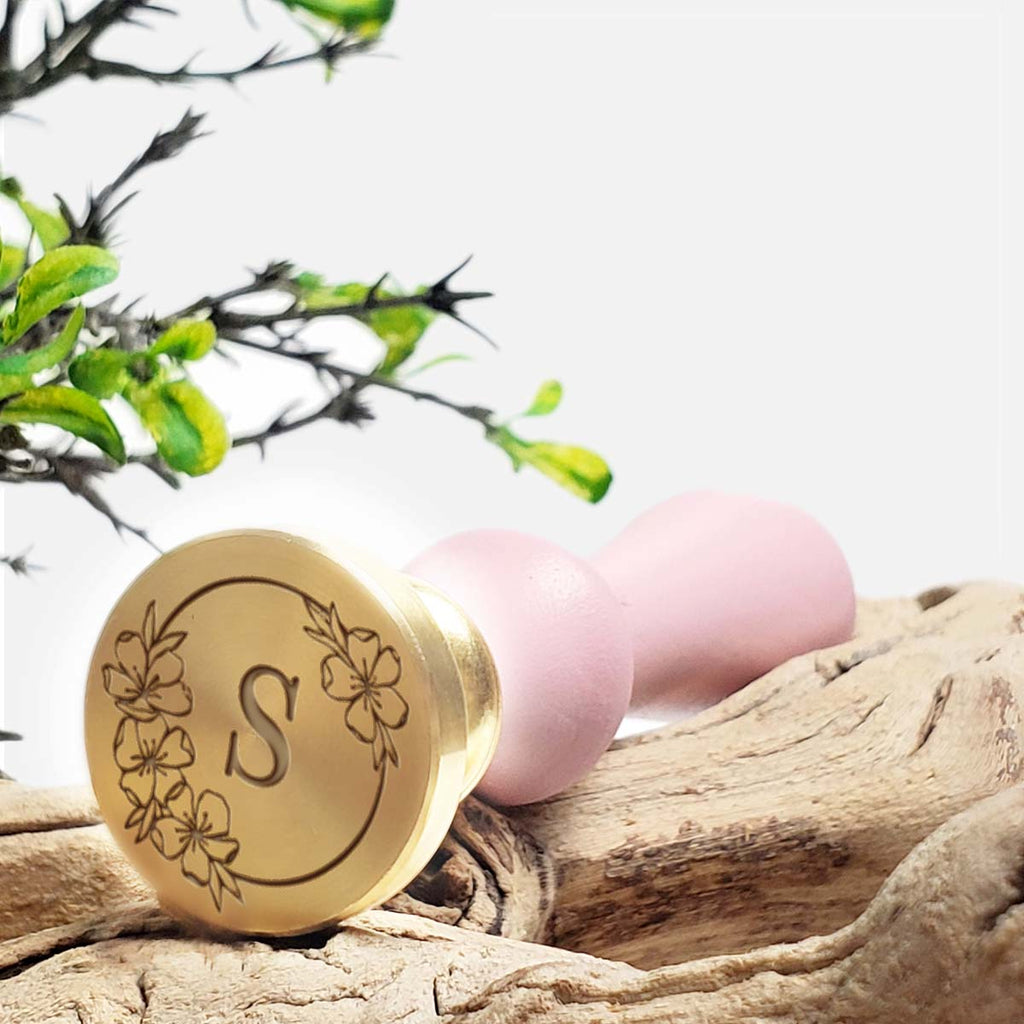 Penelope Initial Custom Wax Seal Stamp with Blush Pink Wood Handle-Multiple Font Choices #9001 - Nostalgic Impressions