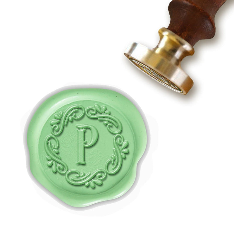 Maia Initial Custom Wax Seal Stamp with Turquoise Wood Handle-Multiple Font Choices #9003 - Nostalgic Impressions