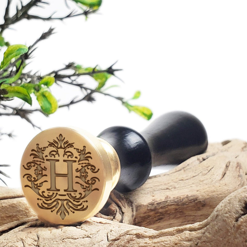 Fleur Initial Custom Wax Seal Stamp with Black Wood Handle #309 - Nostalgic Impressions