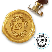 Floral Shield Initial Custom Wax Seal Stamp with Vintage Handle-Multiple Font Choices  #2593 - Nostalgic Impressions