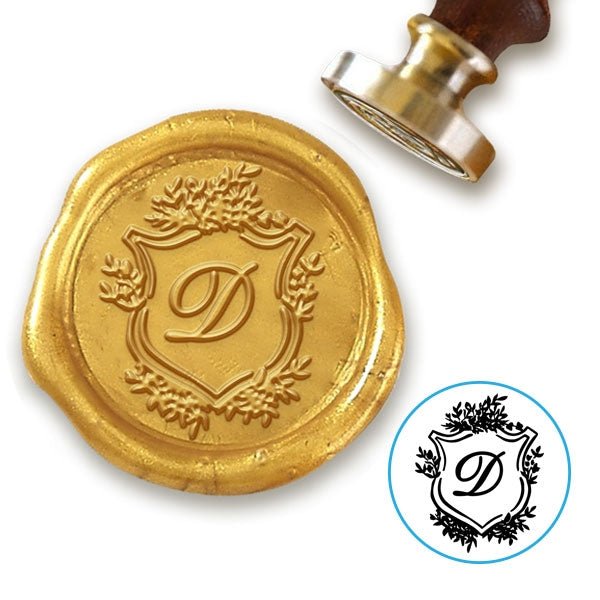 Floral Shield Initial Custom Wax Seal Stamp with Vintage Handle-Multiple Font Choices  #2593 - Nostalgic Impressions