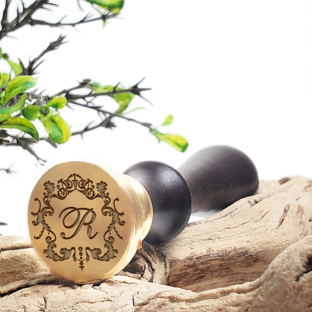 Regal Fleurish Initial Custom Wax Seal Stamp with Black Wood Handle - Multiple Font Choices with Preview #134 - Nostalgic Impressions