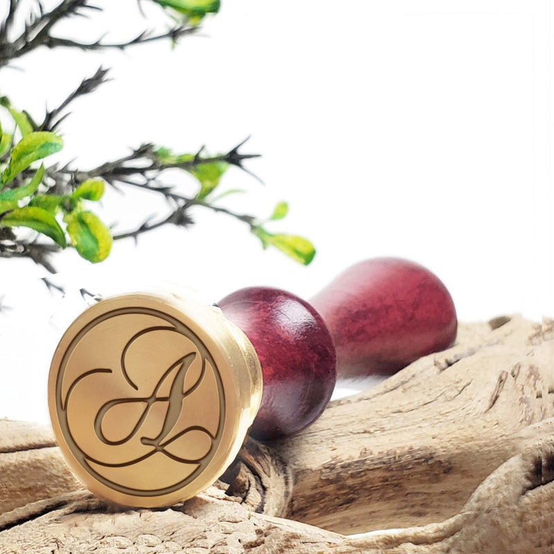 Calligraphy Circle Custom Initial Custom Wax Seal Stamp with choice of Handle #LS640CH - Nostalgic Impressions