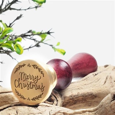 Merry Christmas Wax Seal Stamp with Burgundy Handle #6502 - Nostalgic Impressions