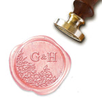 In the Garden Edged Wedding Monogram Custom Wax Seal Stamp with Blush Pink Wood Handle #7016 - Nostalgic Impressions