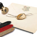 Harry Potter Dark Mark Seal Stamp Kit with Brown Wood Handle and Red Gold and Black Sealing Wax - Nostalgic Impressions