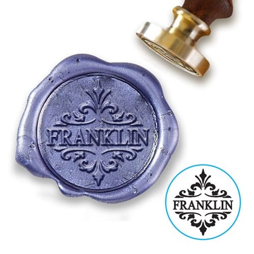Fleur with Name Custom Wax Seal Stamp with Burgundy Wood Handle-Multiple Font Choices #3655 - Nostalgic Impressions
