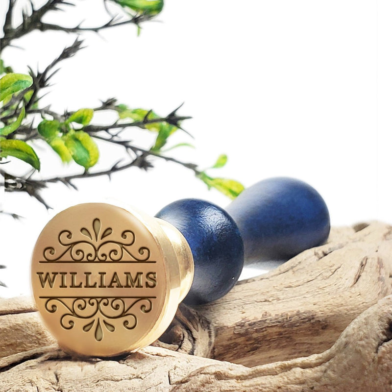 Scroll with Name Custom Wax Seal Stamp with Blue Wood Handle-Multiple Font Choices with Preview #8035 - Nostalgic Impressions