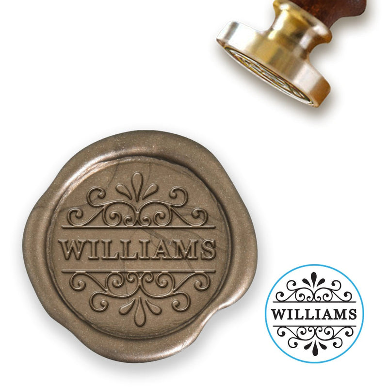 Scroll with Name Custom Wax Seal Stamp with Blue Wood Handle-Multiple Font Choices with Preview #8035 - Nostalgic Impressions