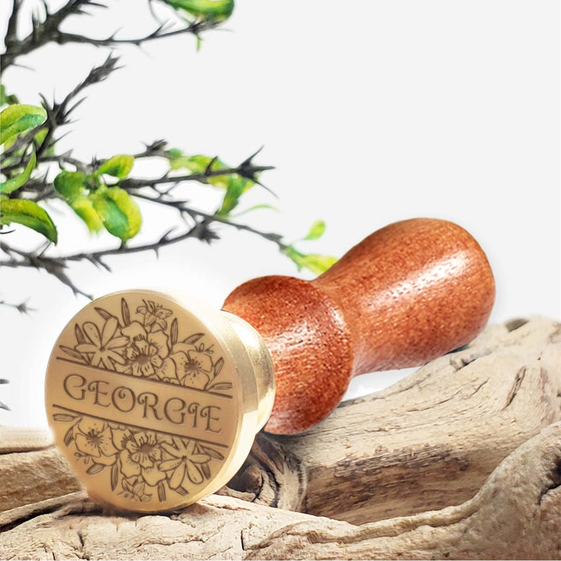 Blooms with Name Custom Wax Seal Stamp with Rosewood Wood Handle - Multiple Font Choices #8732 - Nostalgic Impressions